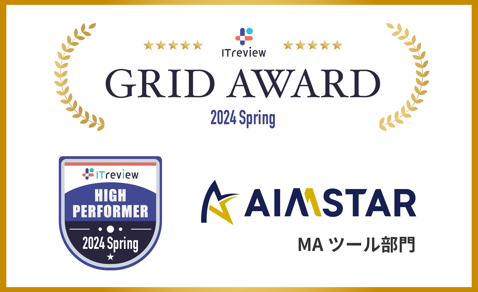 ITreview Grid Award 2024 Springの「MA部門」でAIMSTARが「High Performer」を受賞